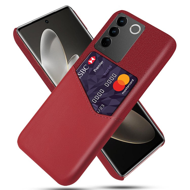 For vivo S16 / S16 Pro Cloth Texture Anti-Scratch Phone Case PU Leather + PC Card Holder Cellphone Cover - Red