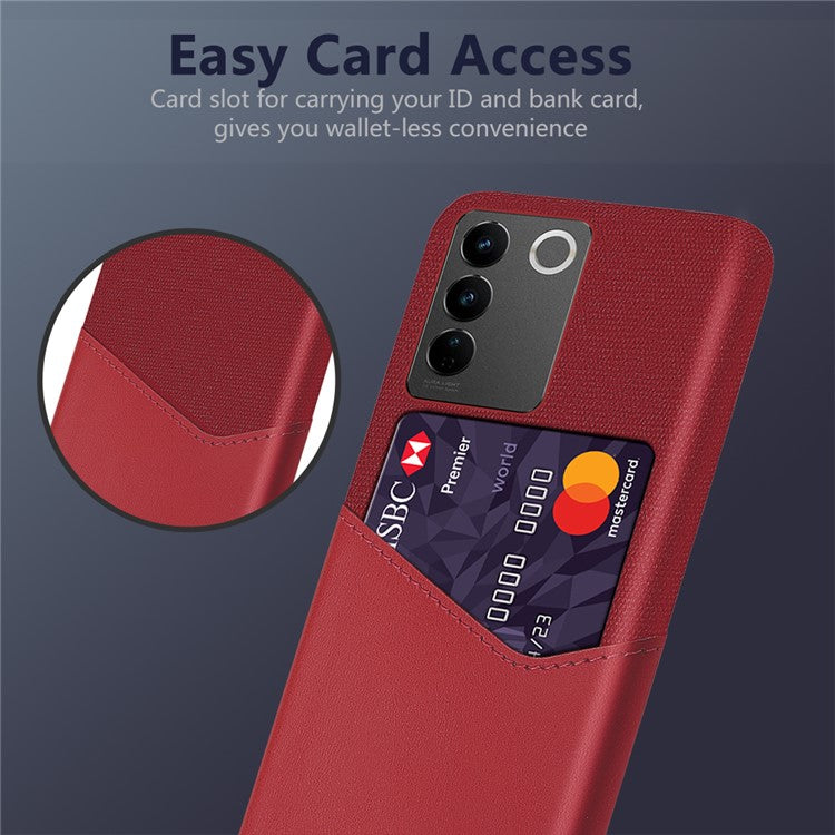 For vivo S16 / S16 Pro Cloth Texture Anti-Scratch Phone Case PU Leather + PC Card Holder Cellphone Cover - Red