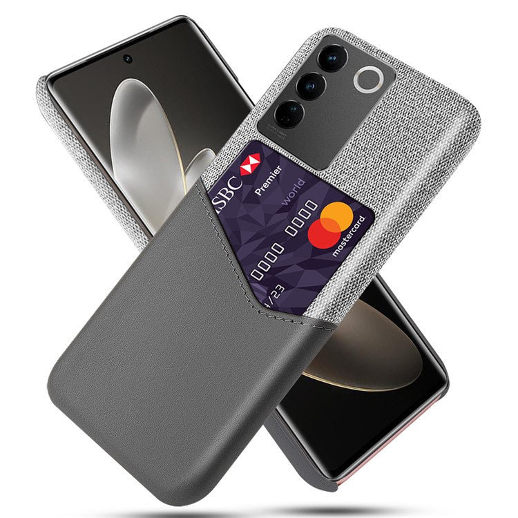 For vivo S16 / S16 Pro Cloth Texture Anti-Scratch Phone Case PU Leather + PC Card Holder Cellphone Cover - Grey