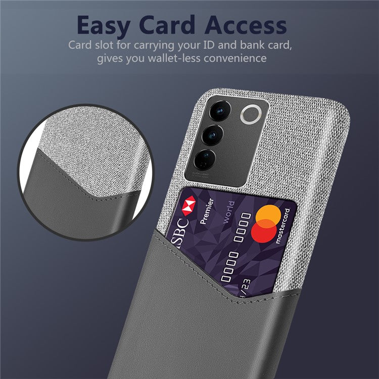 For vivo S16 / S16 Pro Cloth Texture Anti-Scratch Phone Case PU Leather + PC Card Holder Cellphone Cover - Grey