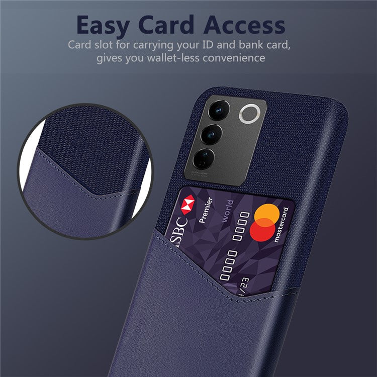 For vivo S16 / S16 Pro Cloth Texture Anti-Scratch Phone Case PU Leather + PC Card Holder Cellphone Cover - Blue