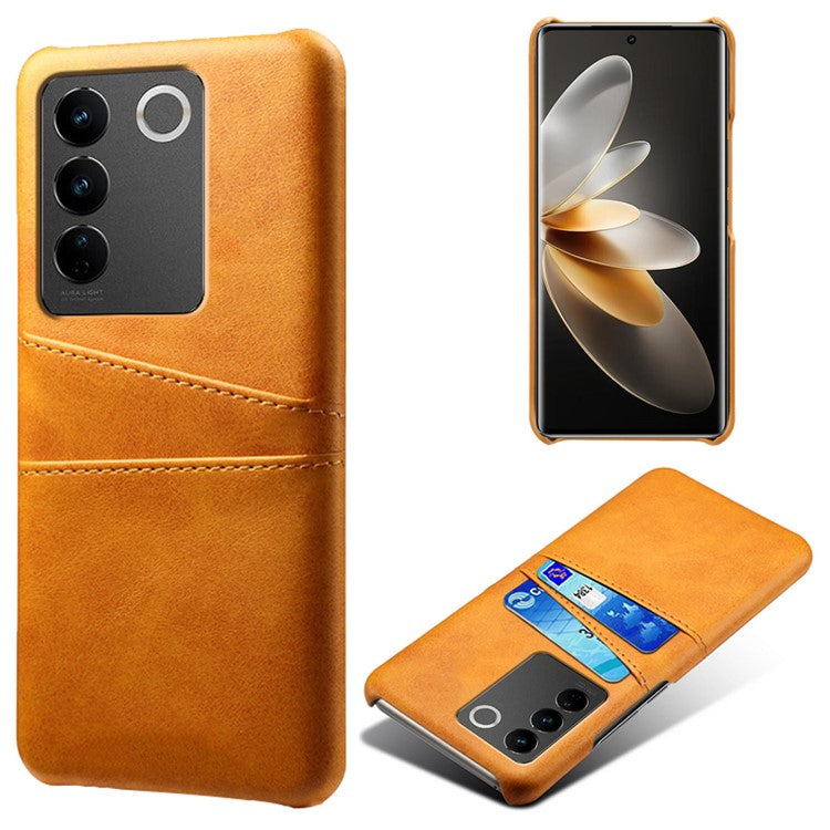 For vivo S16 / S16 Pro Anti-drop Phone Case Double Card Slots Leather Coated PC Cover - Orange