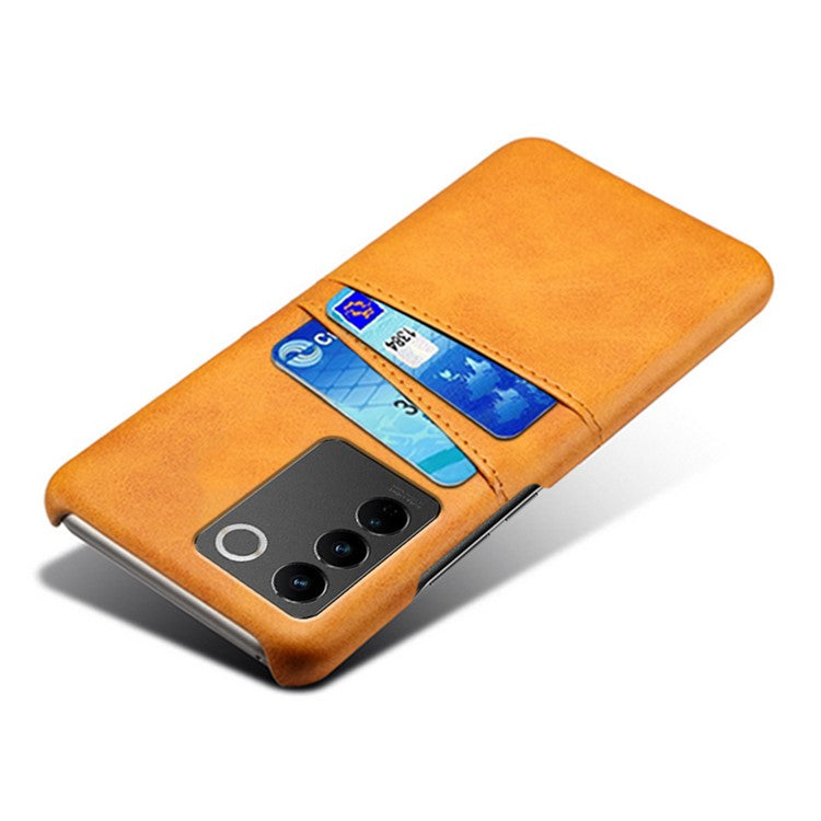 For vivo S16 / S16 Pro Anti-drop Phone Case Double Card Slots Leather Coated PC Cover - Orange