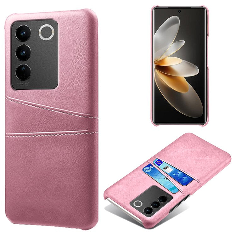 For vivo S16 / S16 Pro Anti-drop Phone Case Double Card Slots Leather Coated PC Cover - Rose Gold