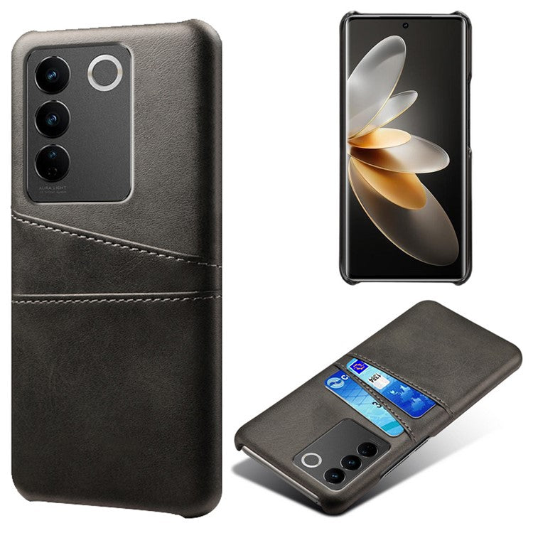 For vivo S16 / S16 Pro Anti-drop Phone Case Double Card Slots Leather Coated PC Cover - Black