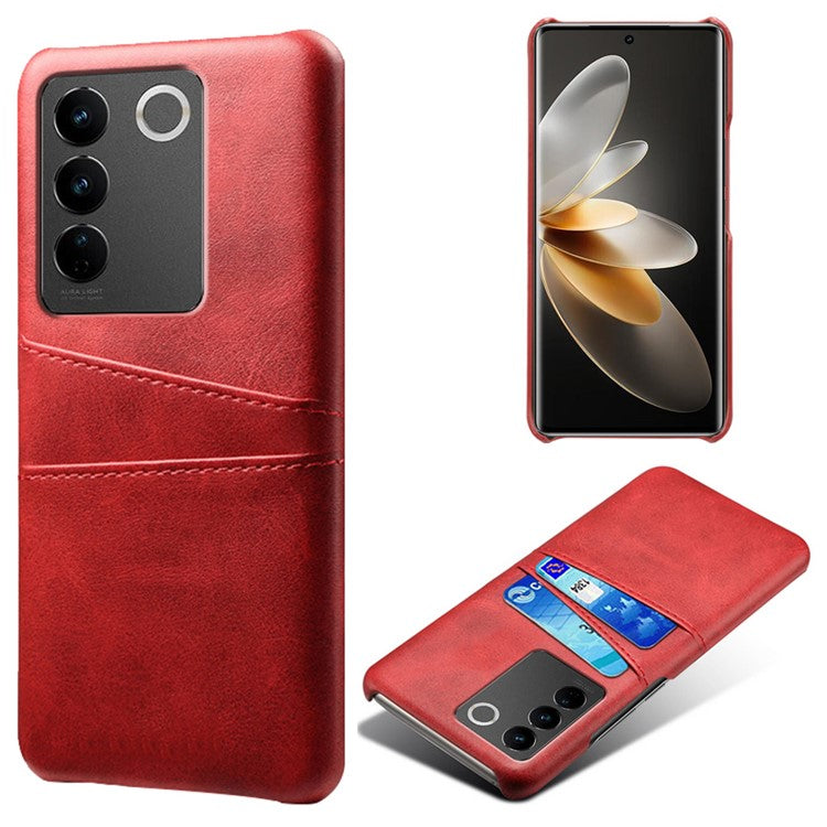 For vivo S16 / S16 Pro Anti-drop Phone Case Double Card Slots Leather Coated PC Cover - Red