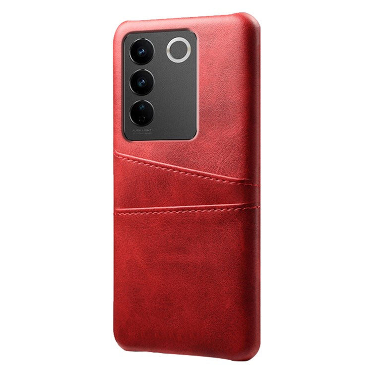 For vivo S16 / S16 Pro Anti-drop Phone Case Double Card Slots Leather Coated PC Cover - Red