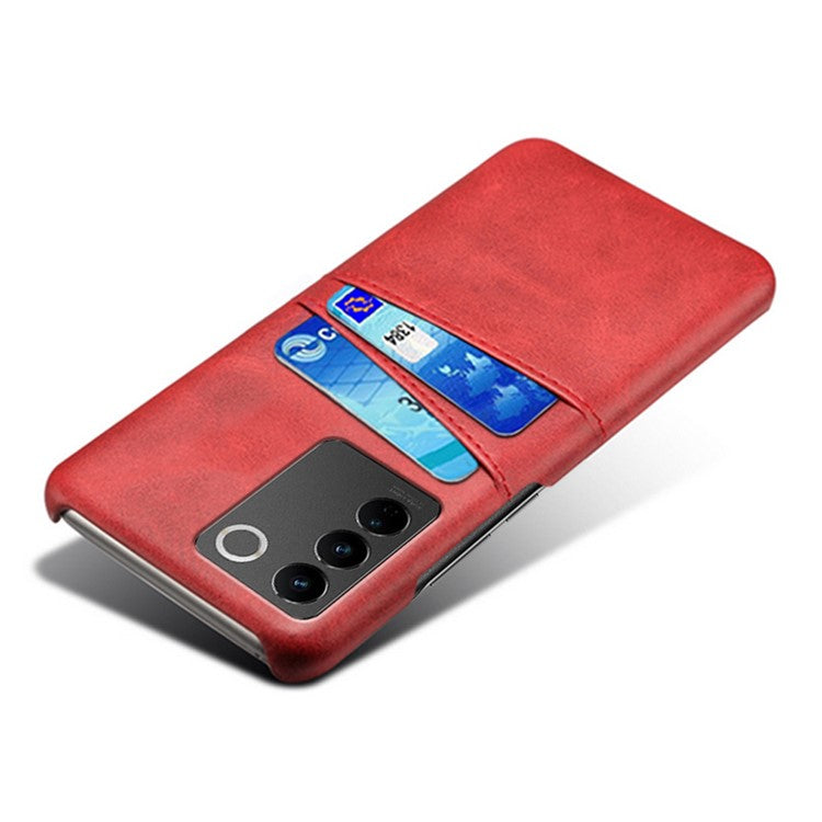 For vivo S16 / S16 Pro Anti-drop Phone Case Double Card Slots Leather Coated PC Cover - Red