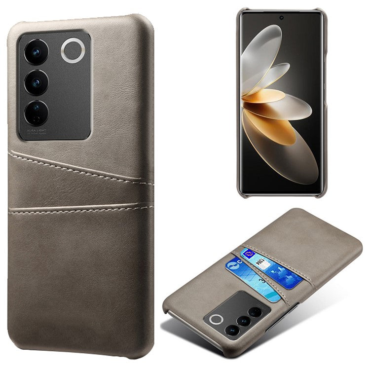 For vivo S16 / S16 Pro Anti-drop Phone Case Double Card Slots Leather Coated PC Cover - Grey