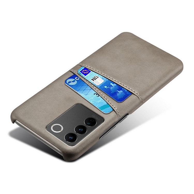 For vivo S16 / S16 Pro Anti-drop Phone Case Double Card Slots Leather Coated PC Cover - Grey