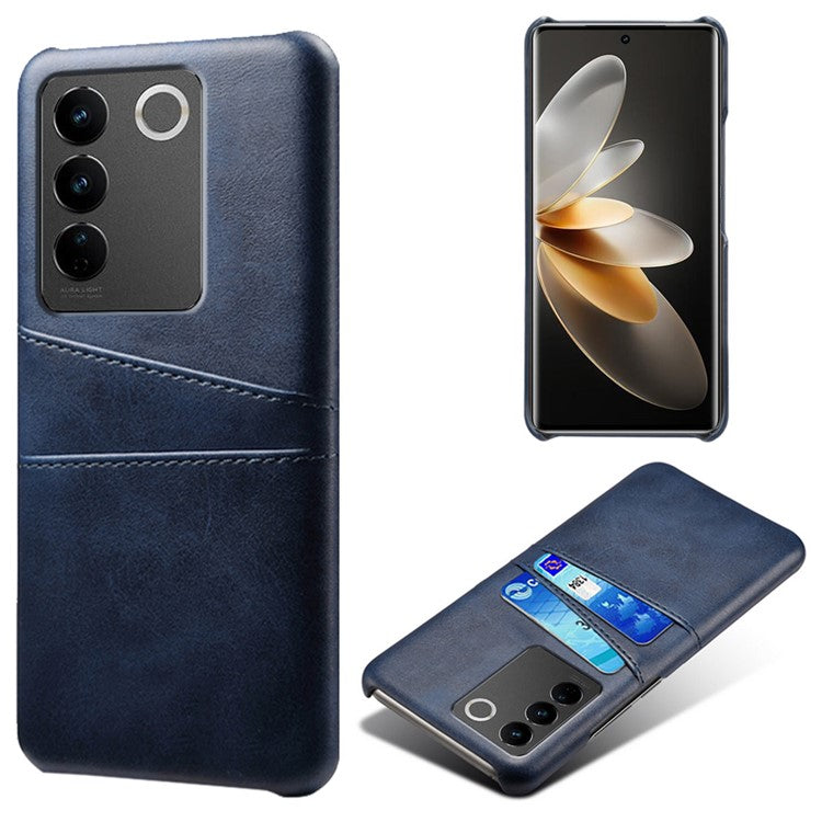 For vivo S16 / S16 Pro Anti-drop Phone Case Double Card Slots Leather Coated PC Cover - Blue