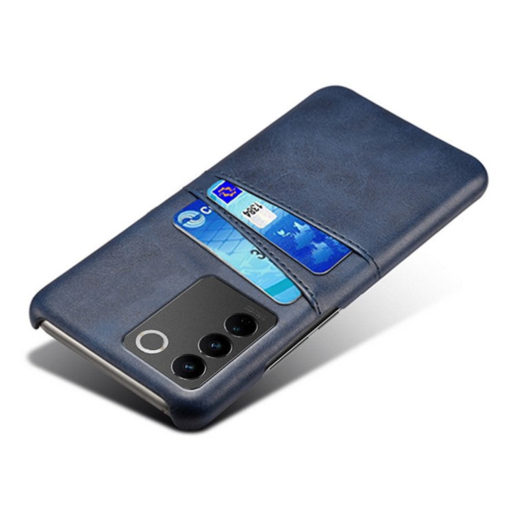 For vivo S16 / S16 Pro Anti-drop Phone Case Double Card Slots Leather Coated PC Cover - Blue