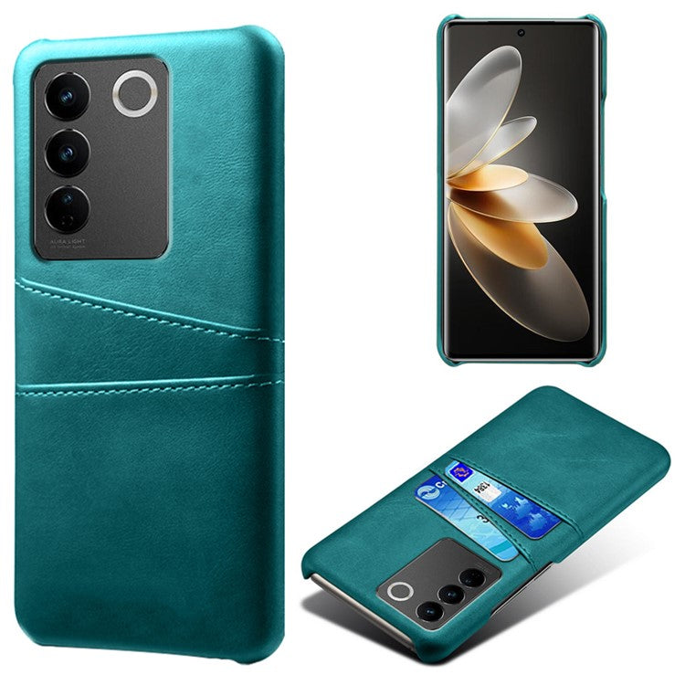 For vivo S16 / S16 Pro Anti-drop Phone Case Double Card Slots Leather Coated PC Cover - Green