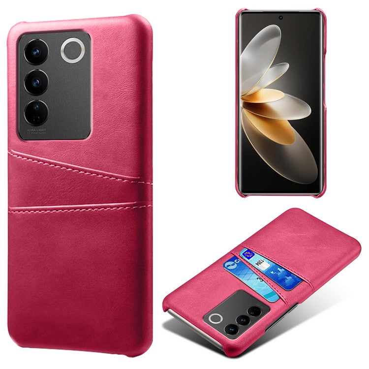 For vivo S16 / S16 Pro Anti-drop Phone Case Double Card Slots Leather Coated PC Cover - Rose