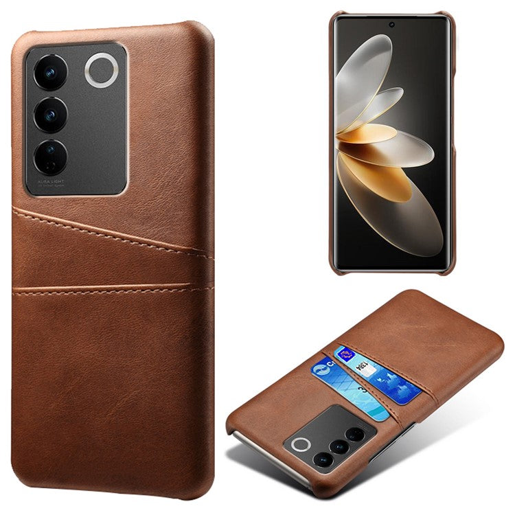 For vivo S16 / S16 Pro Anti-drop Phone Case Double Card Slots Leather Coated PC Cover - Brown