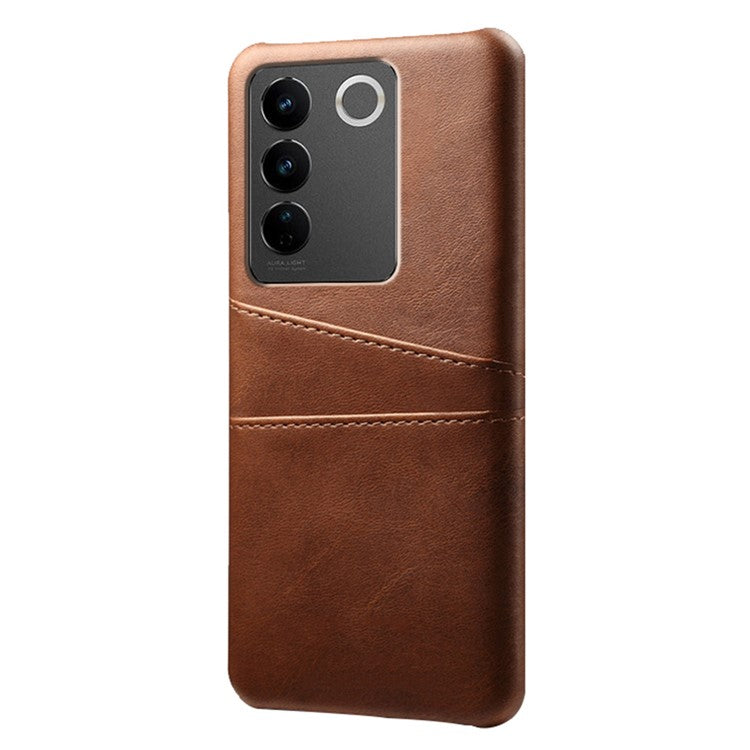 For vivo S16 / S16 Pro Anti-drop Phone Case Double Card Slots Leather Coated PC Cover - Brown