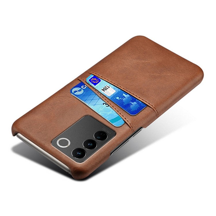 For vivo S16 / S16 Pro Anti-drop Phone Case Double Card Slots Leather Coated PC Cover - Brown