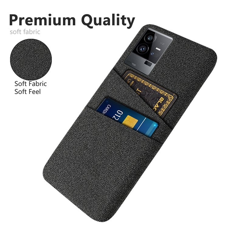 For vivo iQOO 11 Pro 5G Cloth Texture Phone Case Dual Card Slots Holder Hard PC Phone Cover - Black