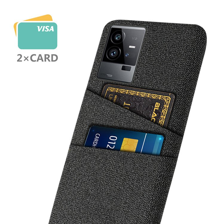 For vivo iQOO 11 Pro 5G Cloth Texture Phone Case Dual Card Slots Holder Hard PC Phone Cover - Black