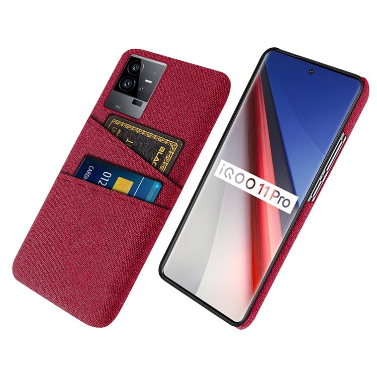 For vivo iQOO 11 Pro 5G Cloth Texture Phone Case Dual Card Slots Holder Hard PC Phone Cover - Red