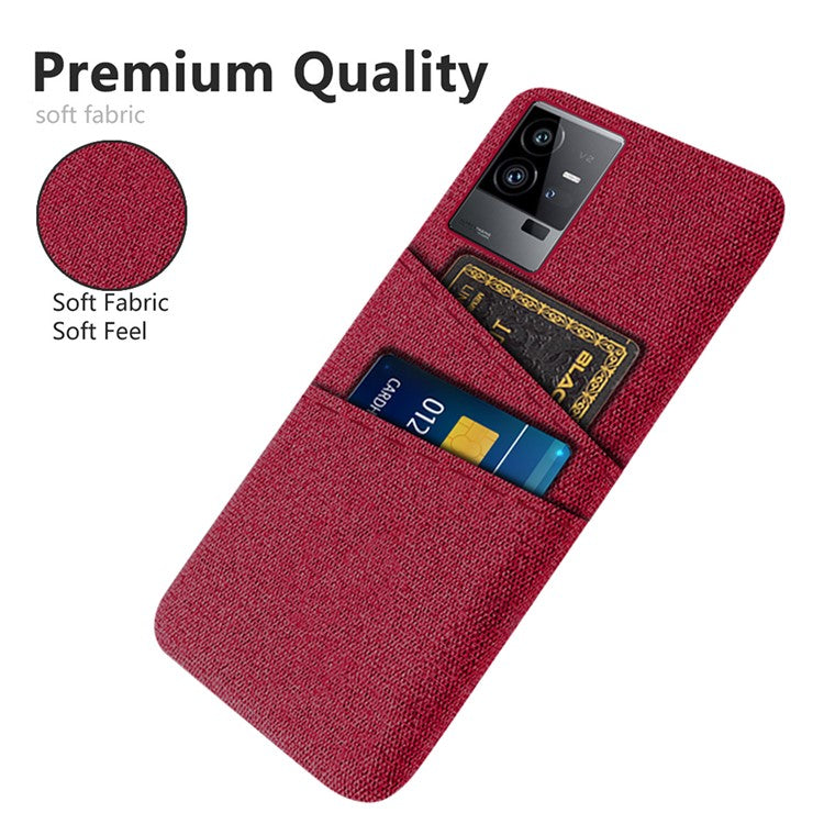 For vivo iQOO 11 Pro 5G Cloth Texture Phone Case Dual Card Slots Holder Hard PC Phone Cover - Red