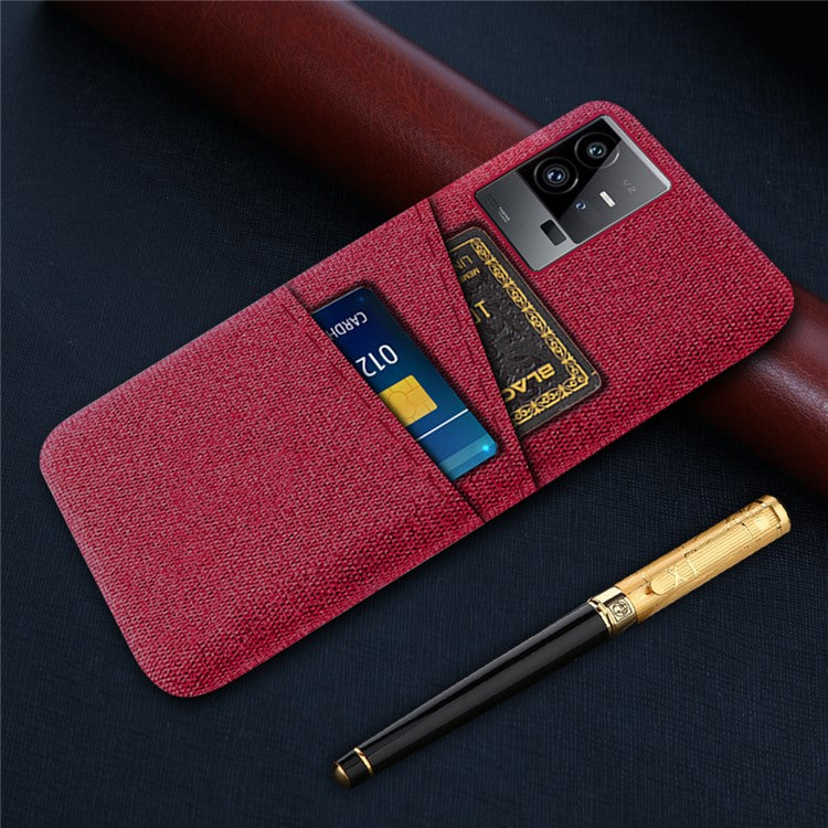 For vivo iQOO 11 Pro 5G Cloth Texture Phone Case Dual Card Slots Holder Hard PC Phone Cover - Red