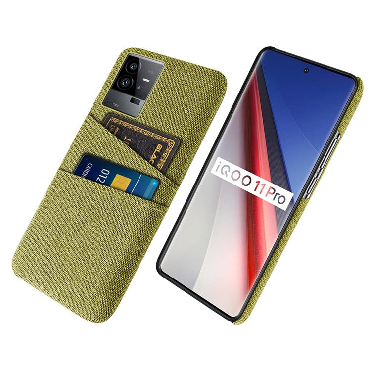 For vivo iQOO 11 Pro 5G Cloth Texture Phone Case Dual Card Slots Holder Hard PC Phone Cover - Yellow