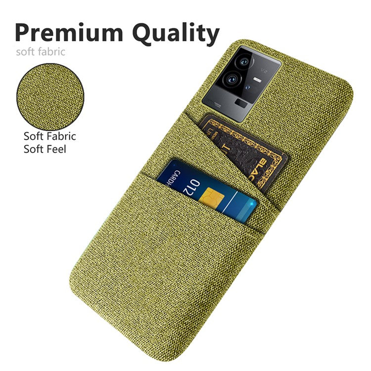 For vivo iQOO 11 Pro 5G Cloth Texture Phone Case Dual Card Slots Holder Hard PC Phone Cover - Yellow