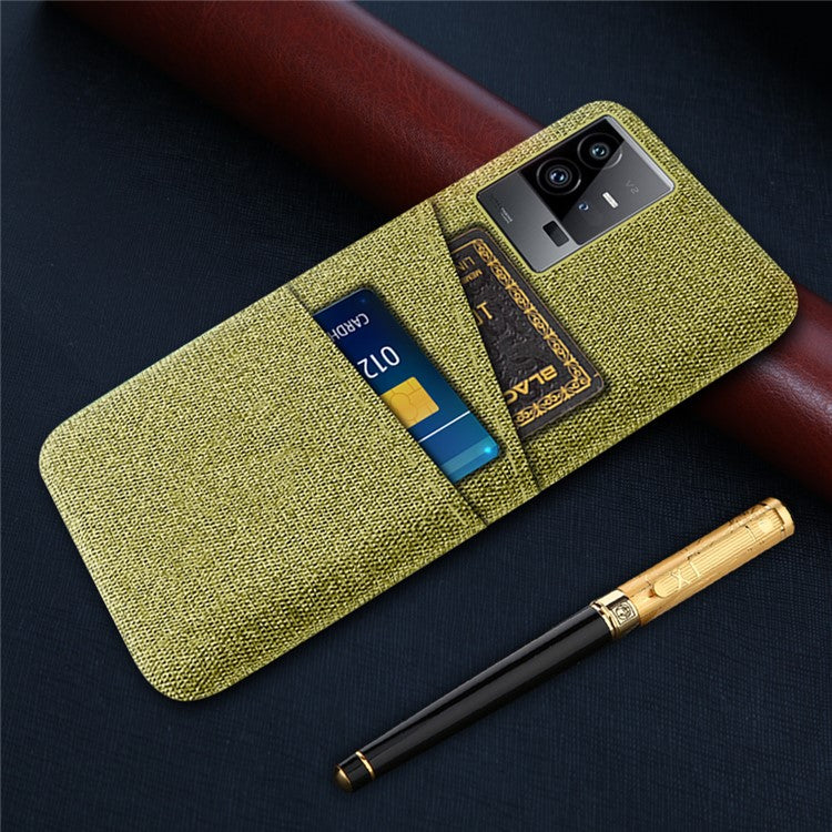 For vivo iQOO 11 Pro 5G Cloth Texture Phone Case Dual Card Slots Holder Hard PC Phone Cover - Yellow