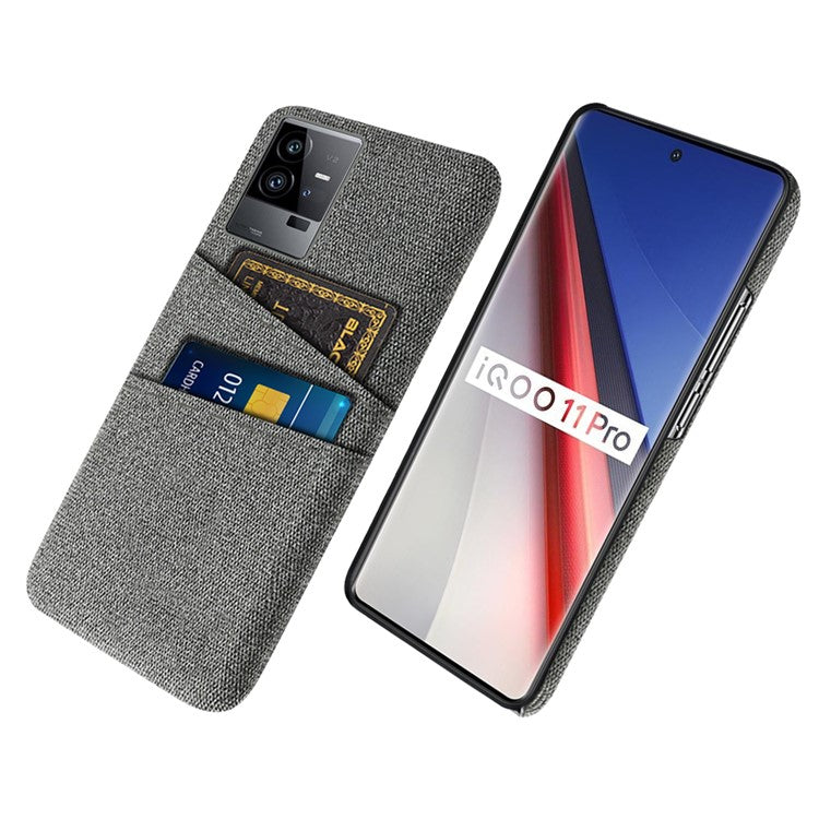 For vivo iQOO 11 Pro 5G Cloth Texture Phone Case Dual Card Slots Holder Hard PC Phone Cover - Grey