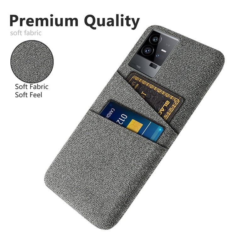 For vivo iQOO 11 Pro 5G Cloth Texture Phone Case Dual Card Slots Holder Hard PC Phone Cover - Grey