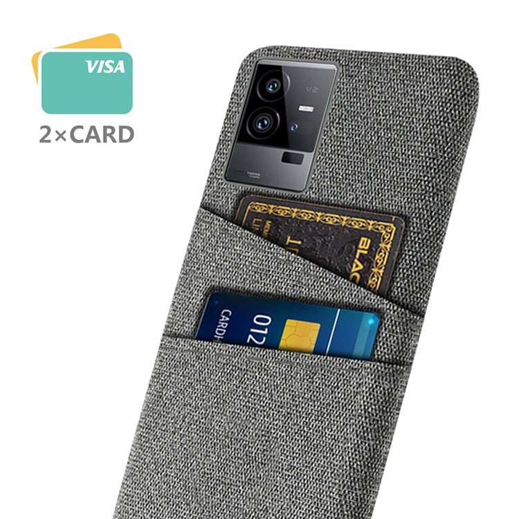 For vivo iQOO 11 Pro 5G Cloth Texture Phone Case Dual Card Slots Holder Hard PC Phone Cover - Grey