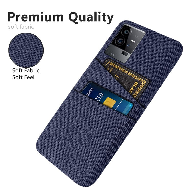 For vivo iQOO 11 Pro 5G Cloth Texture Phone Case Dual Card Slots Holder Hard PC Phone Cover - Blue