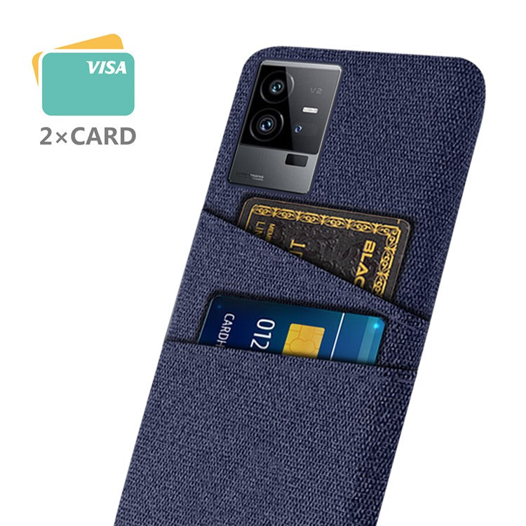 For vivo iQOO 11 Pro 5G Cloth Texture Phone Case Dual Card Slots Holder Hard PC Phone Cover - Blue