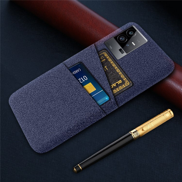 For vivo iQOO 11 Pro 5G Cloth Texture Phone Case Dual Card Slots Holder Hard PC Phone Cover - Blue