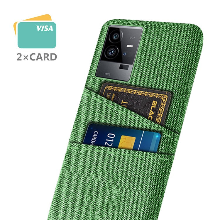 For vivo iQOO 11 Pro 5G Cloth Texture Phone Case Dual Card Slots Holder Hard PC Phone Cover - Green