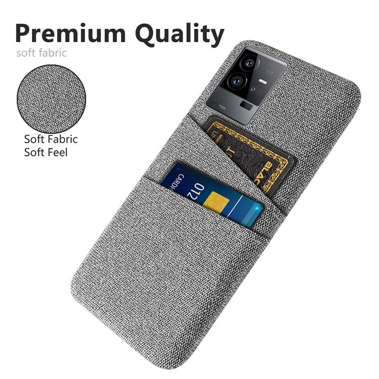 For vivo iQOO 11 Pro 5G Cloth Texture Phone Case Dual Card Slots Holder Hard PC Phone Cover - Light Grey