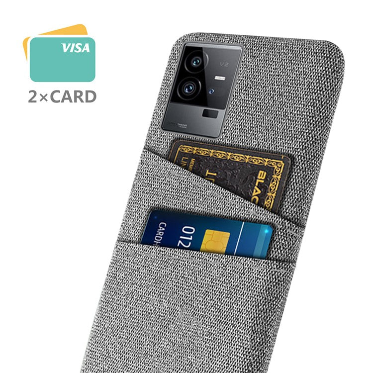 For vivo iQOO 11 Pro 5G Cloth Texture Phone Case Dual Card Slots Holder Hard PC Phone Cover - Light Grey