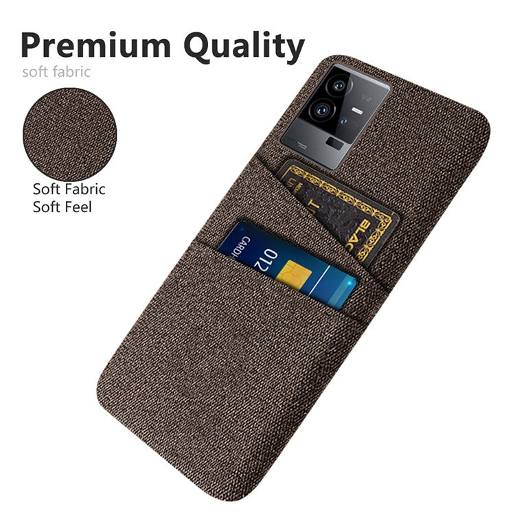 For vivo iQOO 11 Pro 5G Cloth Texture Phone Case Dual Card Slots Holder Hard PC Phone Cover - Brown