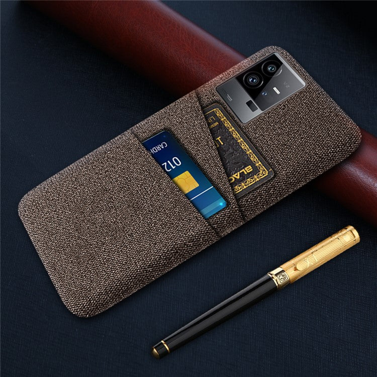 For vivo iQOO 11 Pro 5G Cloth Texture Phone Case Dual Card Slots Holder Hard PC Phone Cover - Brown