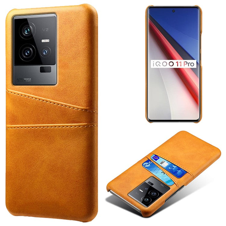 For vivo iQOO 11 Pro 5G Phone Cover Dual Card Slots PU Leather Coated PC Back Cover - Orange