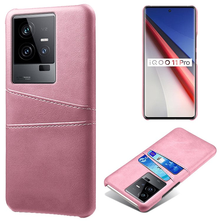 For vivo iQOO 11 Pro 5G Phone Cover Dual Card Slots PU Leather Coated PC Back Cover - Rose Gold