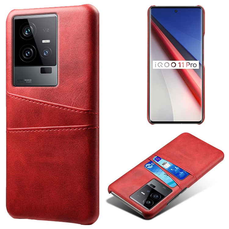 For vivo iQOO 11 Pro 5G Phone Cover Dual Card Slots PU Leather Coated PC Back Cover - Red