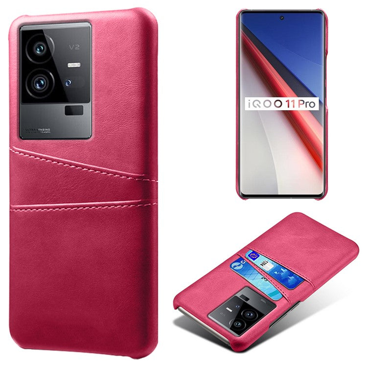 For vivo iQOO 11 Pro 5G Phone Cover Dual Card Slots PU Leather Coated PC Back Cover - Rose