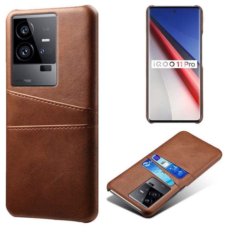 For vivo iQOO 11 Pro 5G Phone Cover Dual Card Slots PU Leather Coated PC Back Cover - Brown