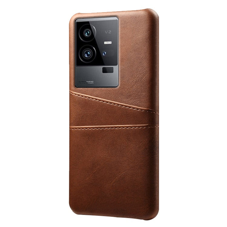 For vivo iQOO 11 Pro 5G Phone Cover Dual Card Slots PU Leather Coated PC Back Cover - Brown