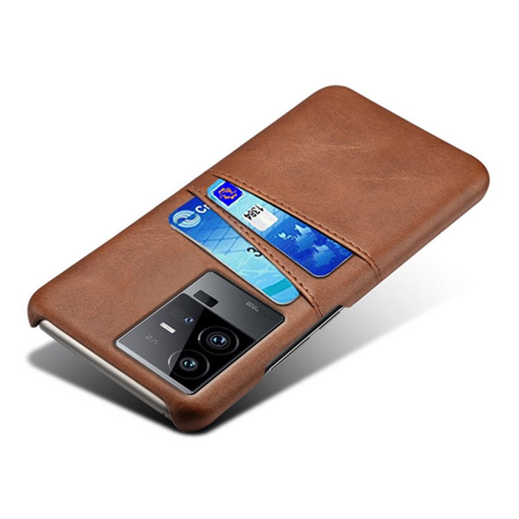 For vivo iQOO 11 Pro 5G Phone Cover Dual Card Slots PU Leather Coated PC Back Cover - Brown