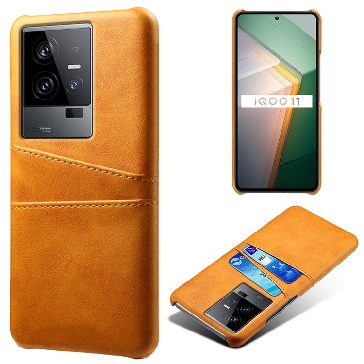 For vivo iQOO 11 5G Dual Card Slots Phone Case Leather Coated PC Phone Cover - Orange