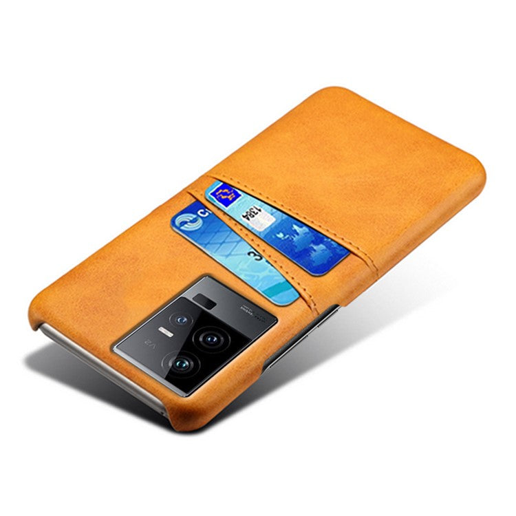 For vivo iQOO 11 5G Dual Card Slots Phone Case Leather Coated PC Phone Cover - Orange