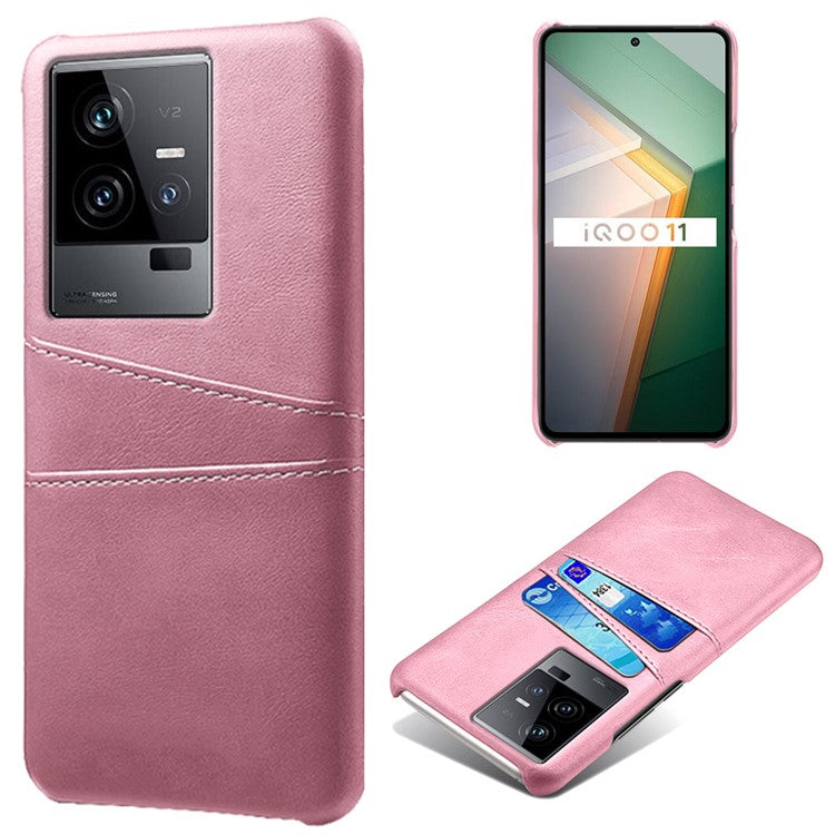 For vivo iQOO 11 5G Dual Card Slots Phone Case Leather Coated PC Phone Cover - Rose Gold